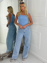 Square Neck Strap Detail Vest top - Baby Blue