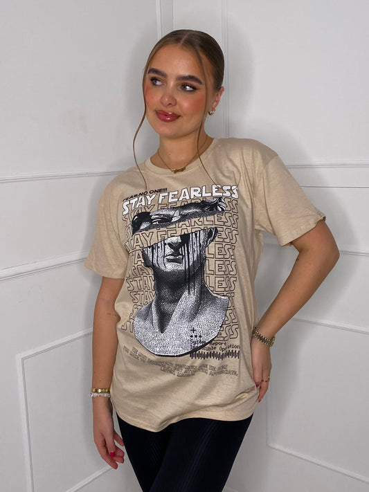 Fearless Statue Print T-Shirt - Beige