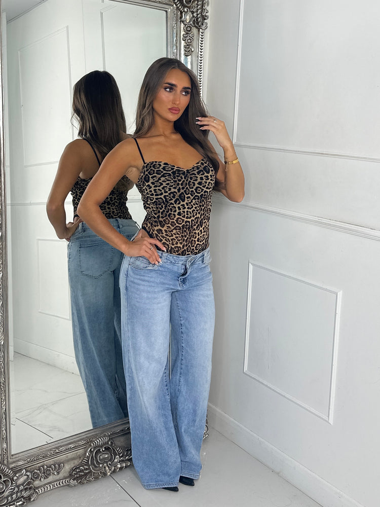 Strappy Ruched Padded Bodysuit - Leopard Print