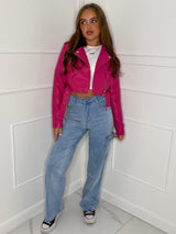 Cropped Pu Leather Jacket - Hot pink