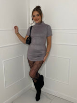 Suede High Neck Dress - Grey