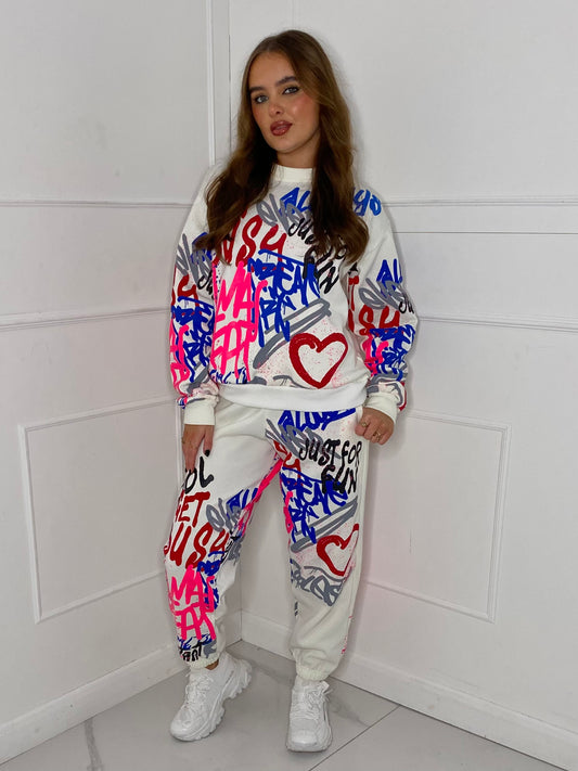 Graffiti Print Tracksuit - White