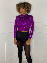 Metallic Padded Shoulder Top - Purple