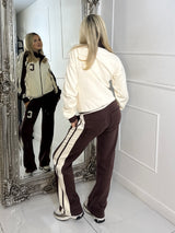 Colour Block Contrast “C” Embroidery Tracksuit - Chocolate/Cream