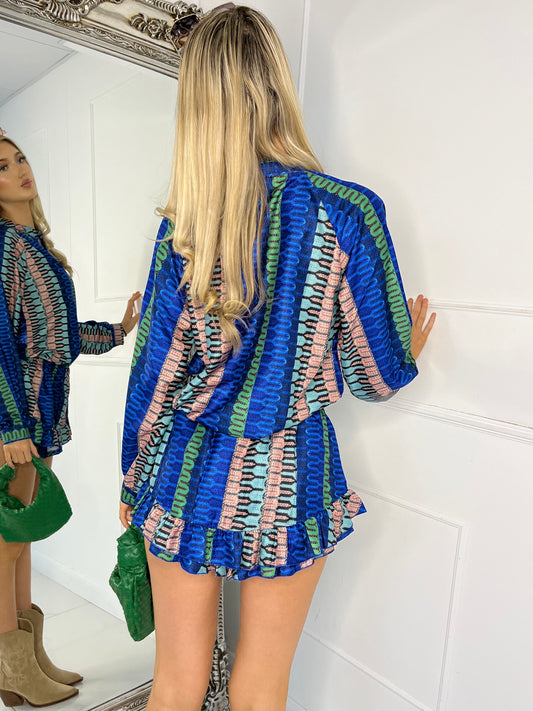 Matching Shirt and Frill Skort Set - Blue Multi