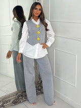 3 Piece Knitted Waistcoat & Shirt Set - Light Grey
