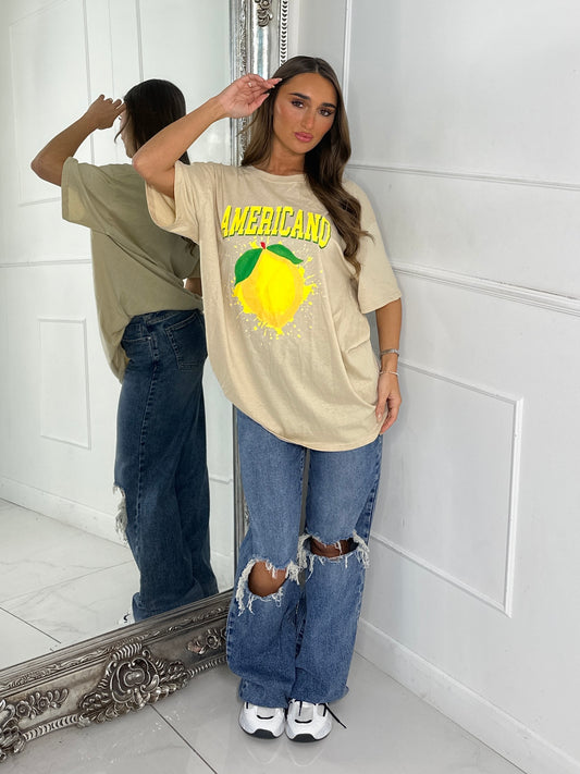 Lemon Print T-Shirt - Beige