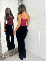 Pocket Back Detail Flared Jeans- Black