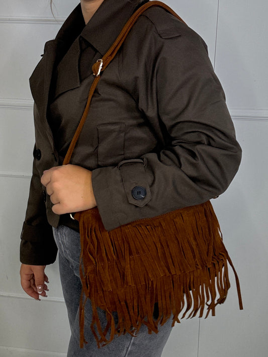 Suede Tassle Shoulder Bag - Tan