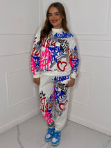 Graffiti Print Tracksuit - White