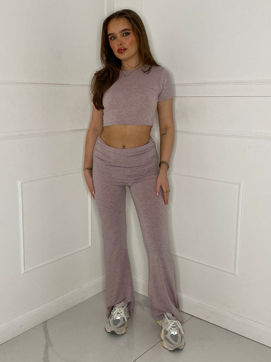 Crop Tee & Fold Over Flares Loungesuit - Baby Pink