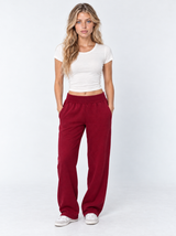 Knitted Wide Leg Pants - Wine