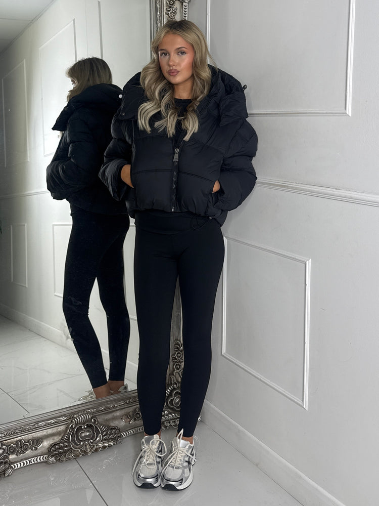 Hooded Puffer Coat - Black