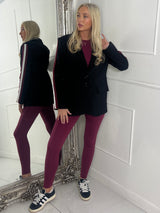 Oversized padded shoulder Blazer - Black With Wine Stripe