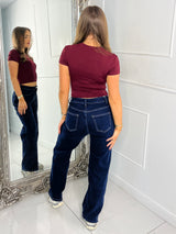 Round Neck Short Sleeve Top Second Skin - Wine