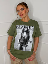 Fashion Print T-shirt- Khaki Green