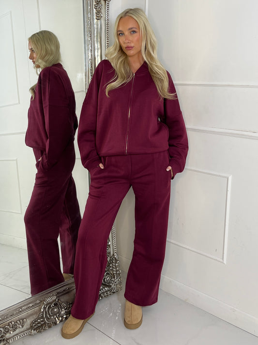 Bomber Jacket & Jogger Tracksuit - Wine