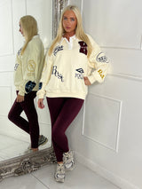 Varsity Badge Detail Rugby Style Top - Cream/Multi