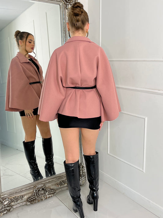 Belted Cape Jacket - Dusty Pink