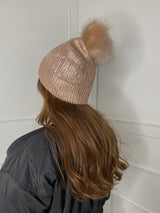 Metallic Bobble Hat - Rose Gold