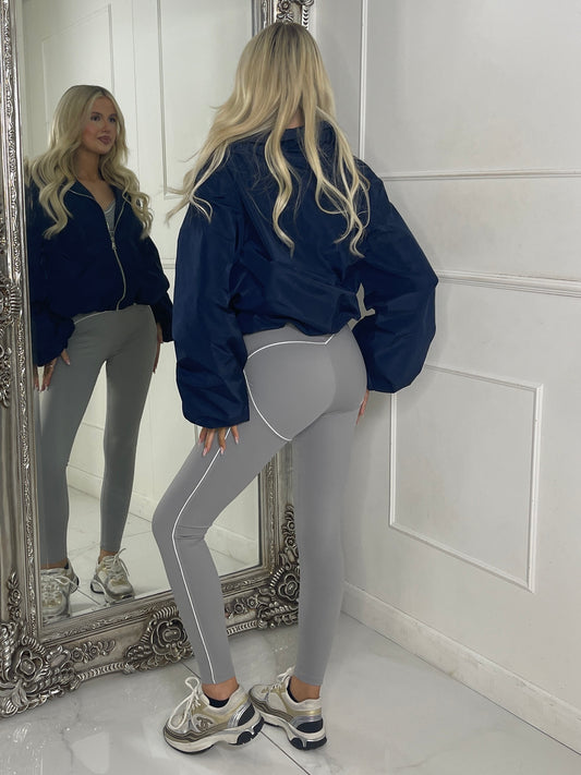 Zip up Puff sleeve oversized windbreaker - Navy Blue