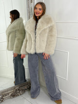 Soft Faux Fur Collar Detail Oversized Jacket - Beige
