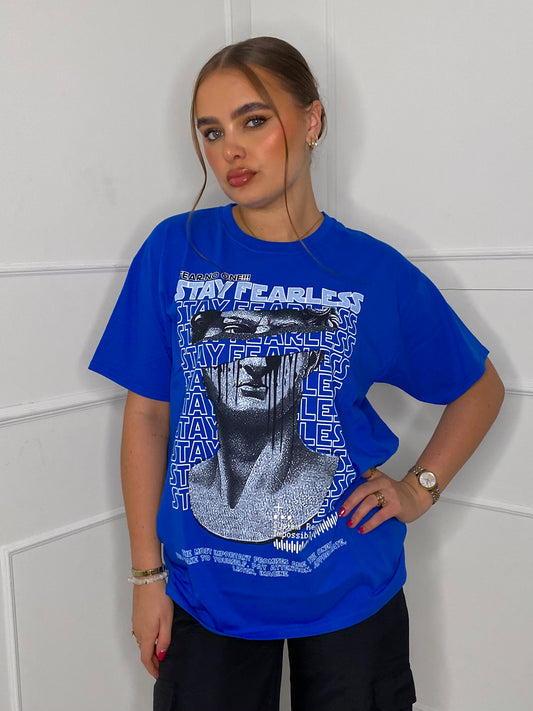 Fearless Statue Print T-shirt- Royal Blue