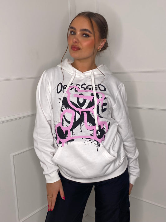 Obsessed Teddy Print Hoodie - White