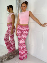 Knitted Crochet Flares - White/Pink