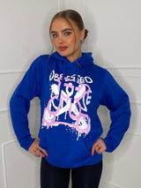 Obsessed Teddy Print Hoodie - Royal Blue