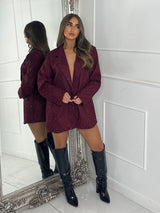 Lace Diamante Detail Oversized Blazer Dress - Wine