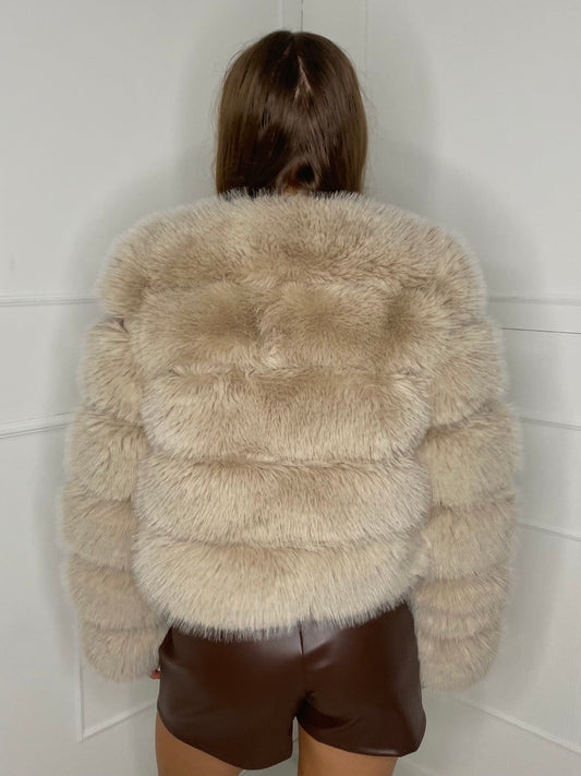 Faux Fur Jacket- Cream