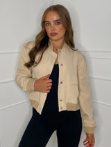Cropped Pocket Detail Bomber Jacket -Beige