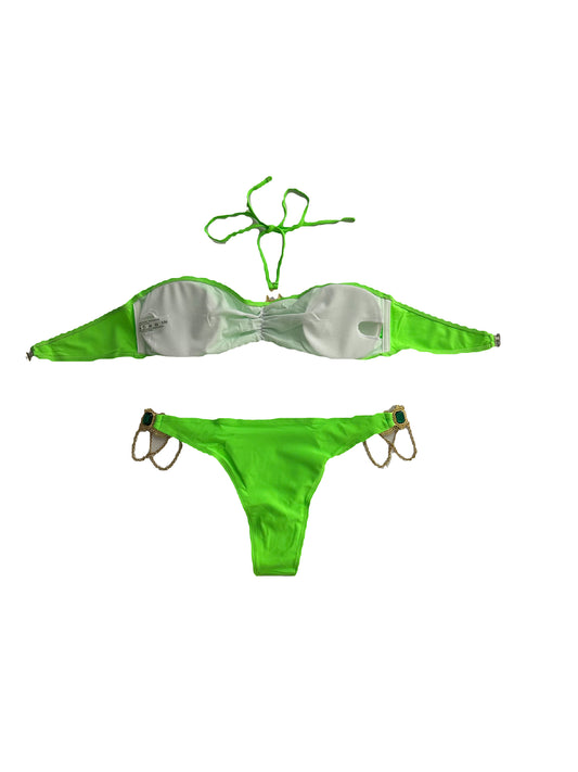 Green Jewell Detail Bikini -Neon Green