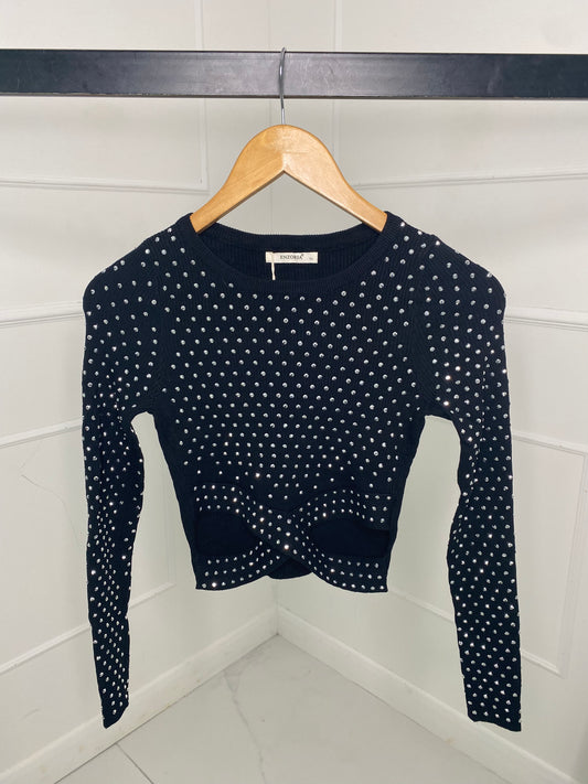 Cross Detail Studded Jumper- Black