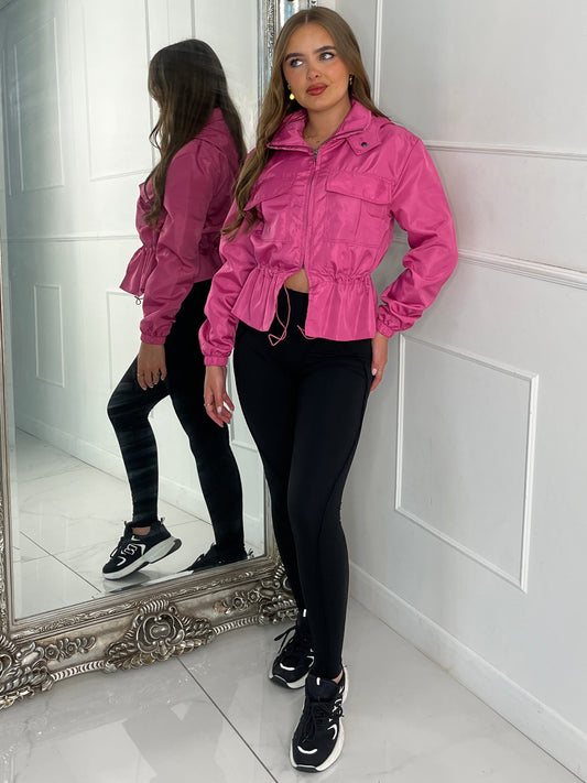 Utility Pocket Front Windbreaker - Hot Pink