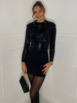 Metallic Padded Shoulder Top - Black