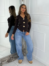 V Neck Sea Shell Detail Long Sleeve Jumper - Brown