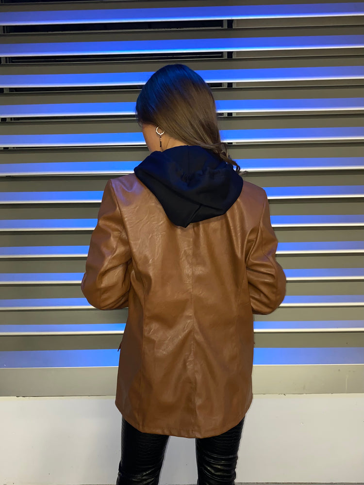 Oversized Leather Look Blazer - Tan