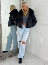 Puffer Coat With Detachable Hood - Black