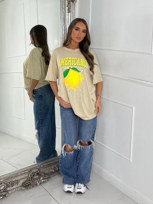 Lemon Print T-Shirt - Beige
