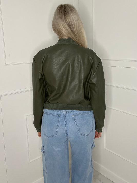 Pvc Bomber Jacket - Khaki Green