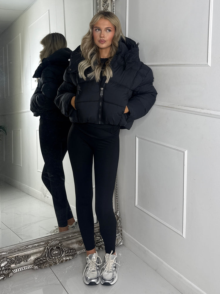 Hooded Puffer Coat - Black