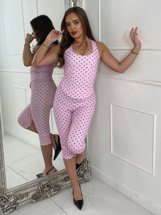 Polka Dot Corset & Capri Set - Baby Pink