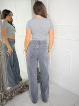 Wide Leg Stretch Jeans - Light Grey