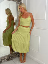 Lace Crochet Strappy Top & Flowy maxi Skirt Co-ord 
- Sage Green