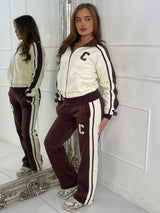 Colour Block Contrast “C” Embroidery Tracksuit - Chocolate/Cream