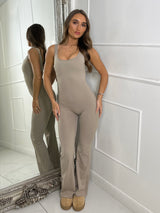 Body Sculpt Jumpsuit With Ruche Bum Detailing - Light Beige