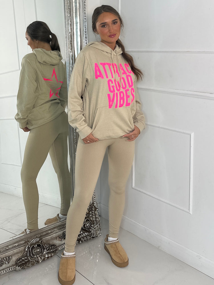 Attract Good Vibes Hoodie - Beige