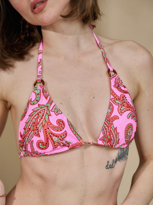 Paisley Diamante Detail Bikini- Pink/Red